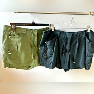 WHBM Black & Olive Green Shorts (2 pairs) with silver accents. Size 14 Short